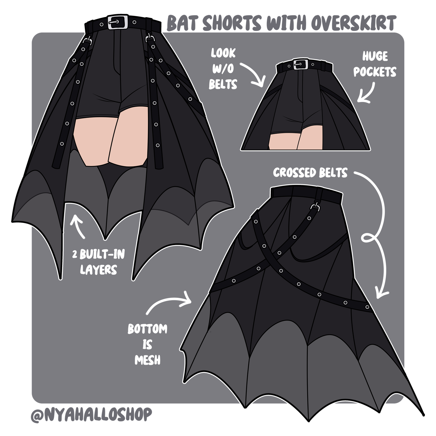 DESIGN CONCEPT PRE-ORDER] Bat Shorts with Overskirt – Nyahallo