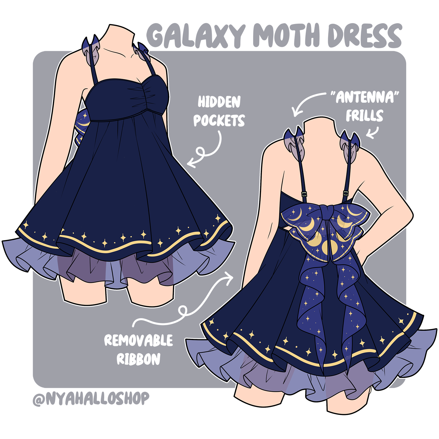 DESIGN CONCEPT PRE-ORDER] Galaxy Moon Moth Dress – Nyahallo