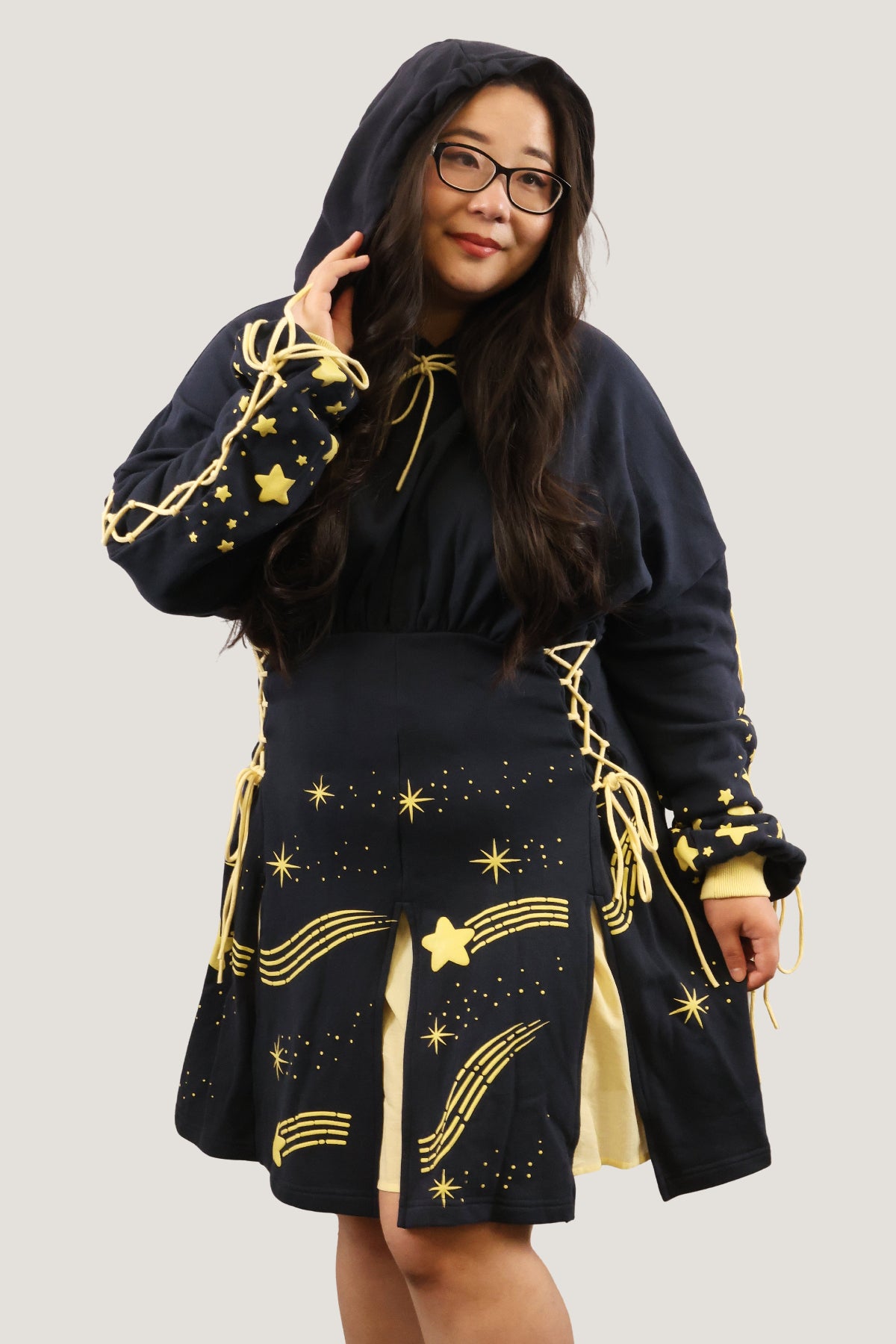 Wish Upon a Star Hoodie Dress, Whimsical Oversized Cotton Hoodie Dress