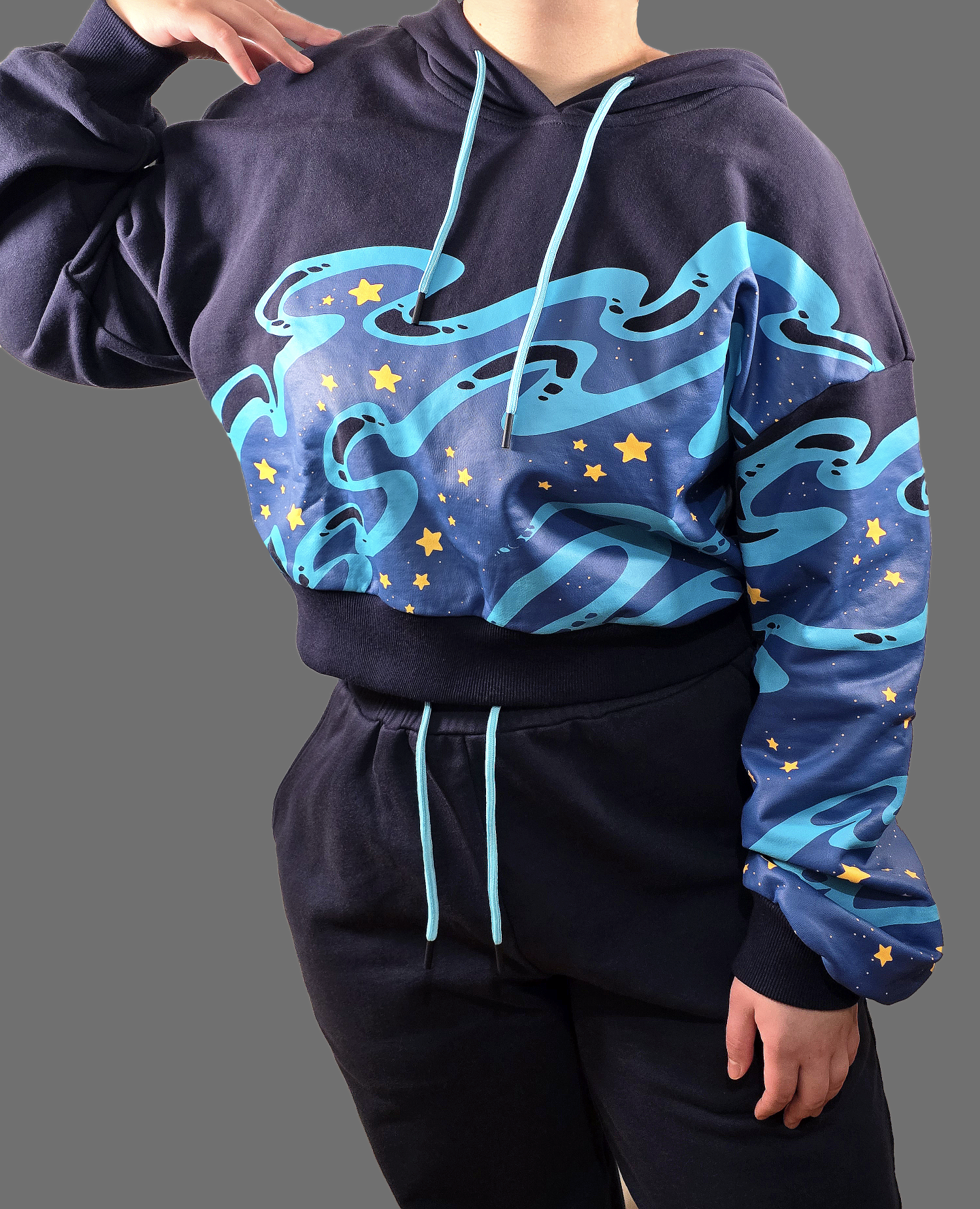 Stellar Tide Hooded Semi Cropped Sweatshirt