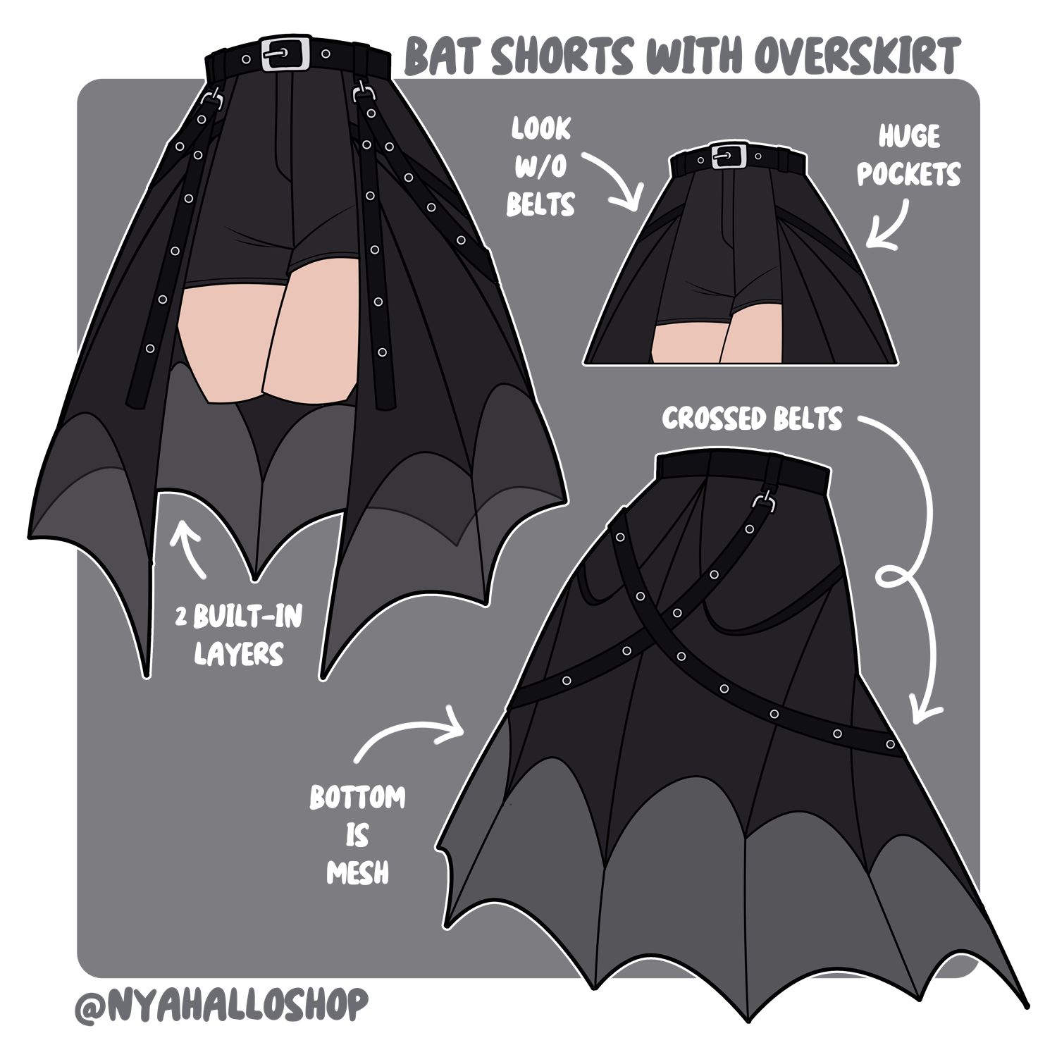 [PRE-SAMPLE PRE-ORDER] Bat Shorts with Overskirt