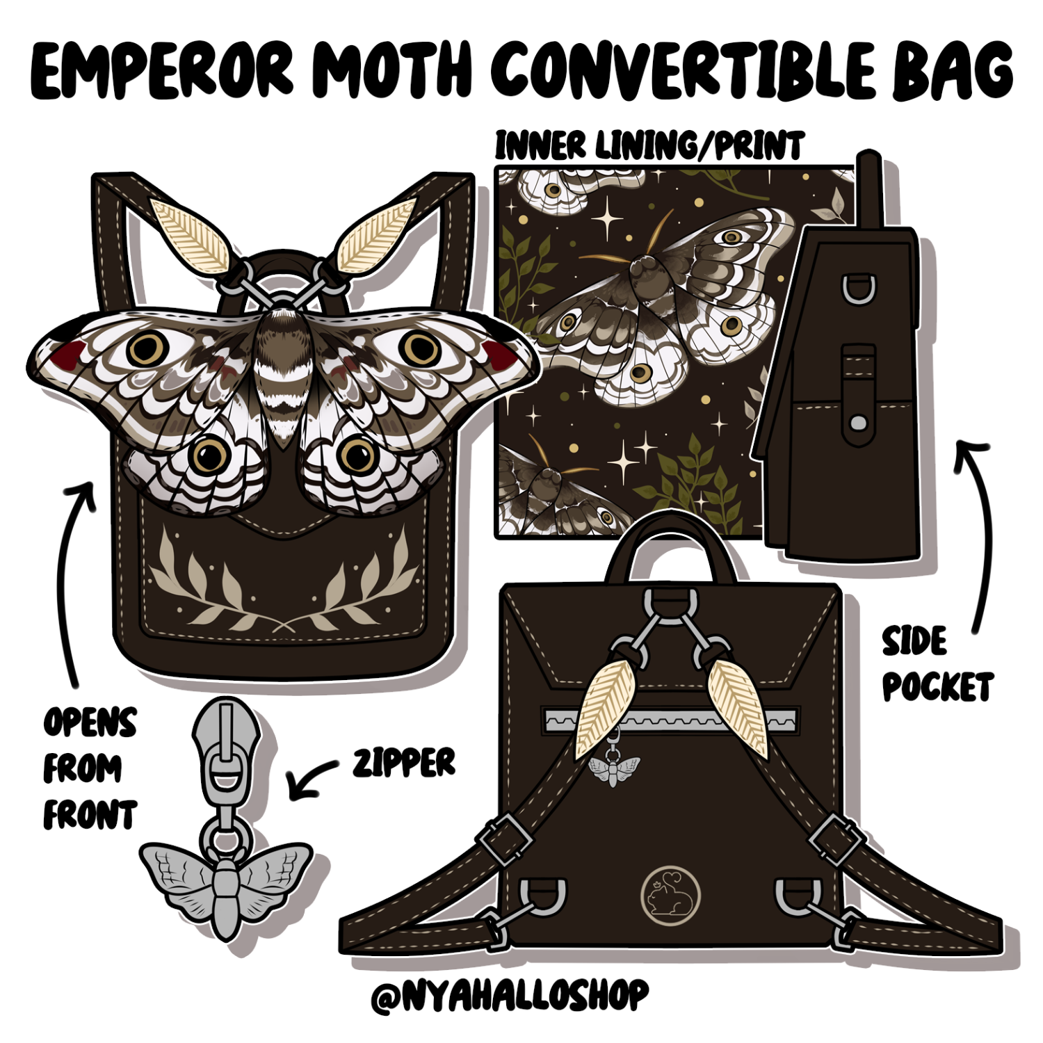 [PRE-SAMPLE PRE-ORDER] Emperor Moth Convertible bag (sample in progress)