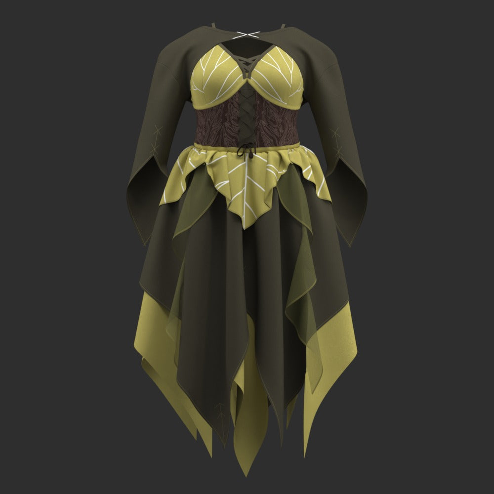 Mossy Forest Dress | Layered Fairycore Woodland Gown with Cape Nyahallo Mossy Forest Dress | Layered Fairycore Woodland Gown with Cape Nyahallo