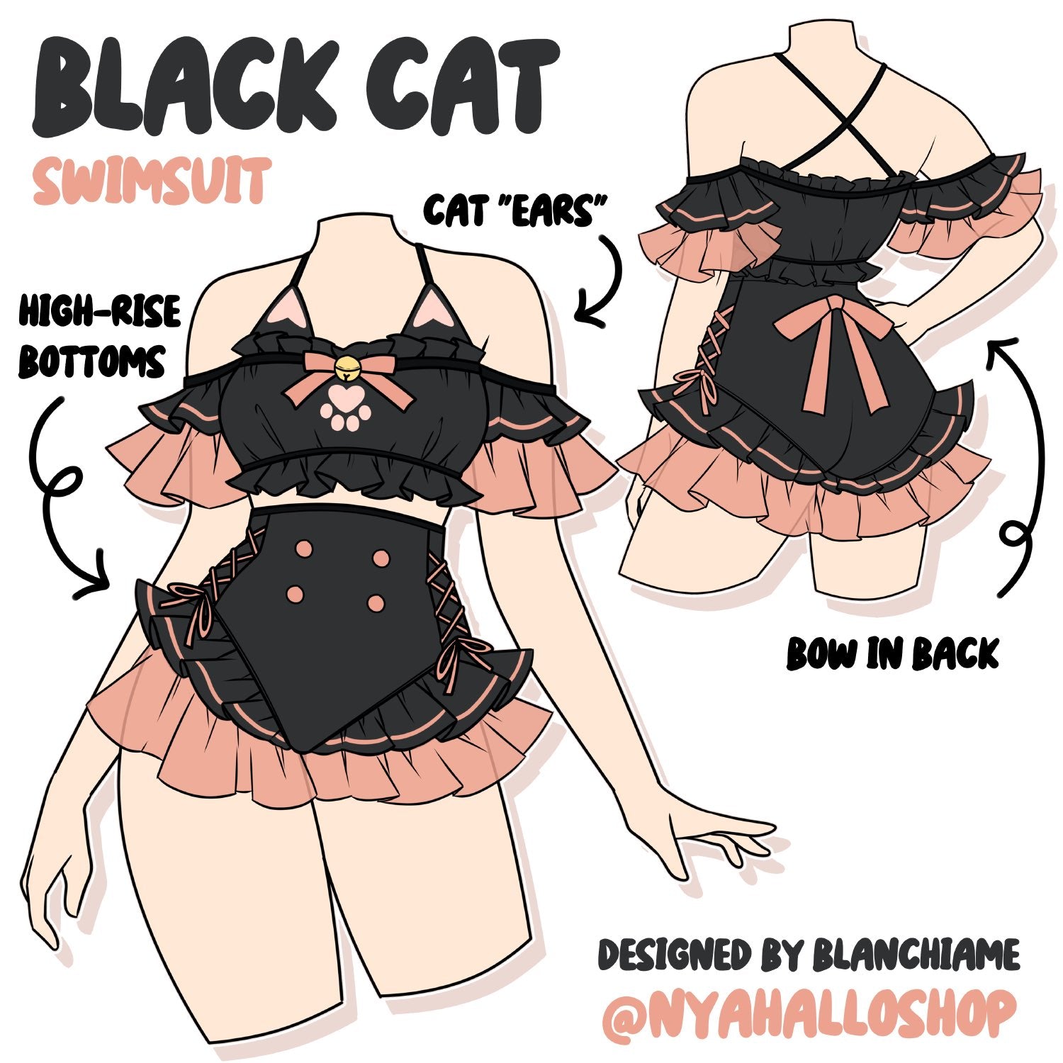 [PRE-ORDER] Black Cat Two-Piece Swimsuit