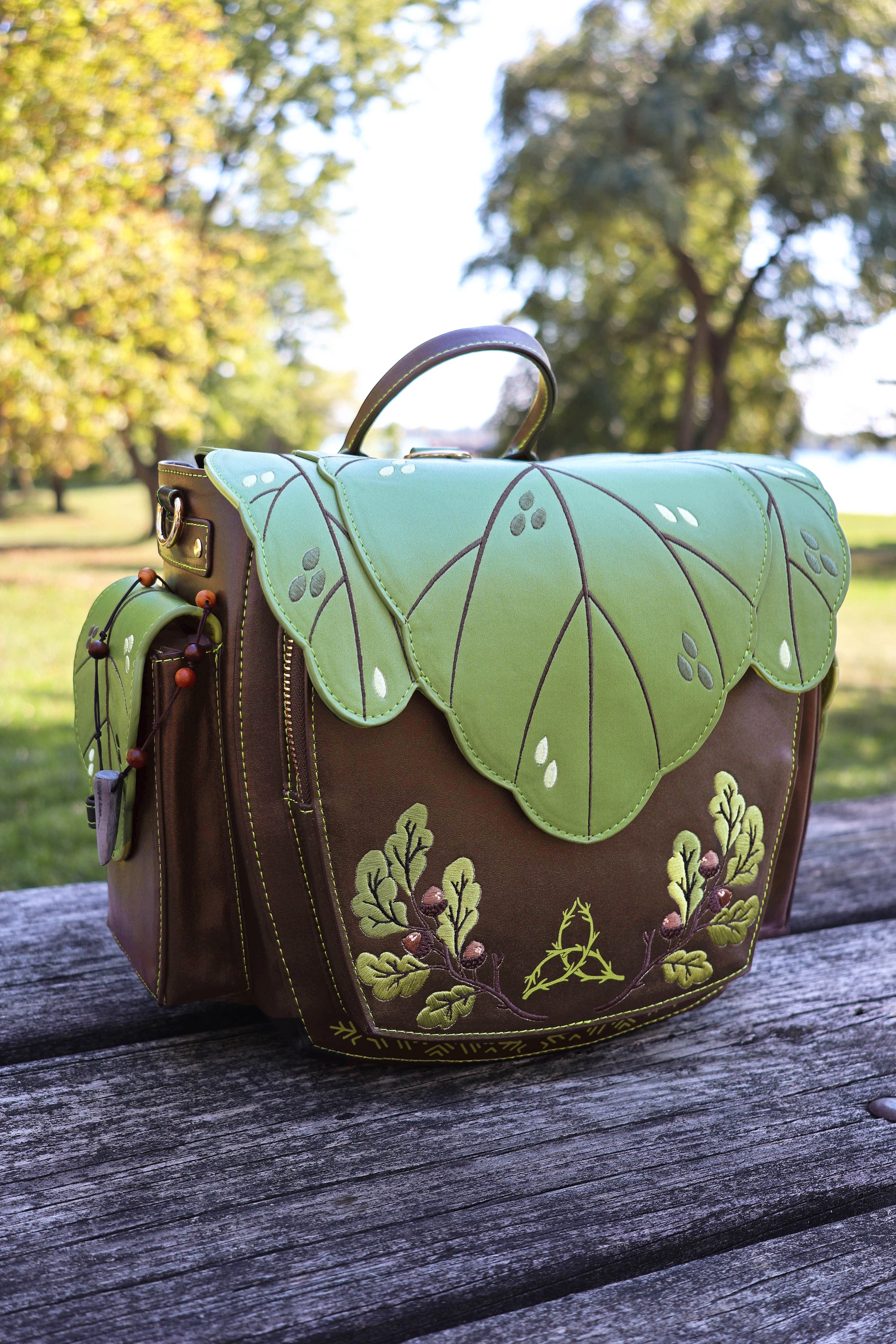 Druid Backpack, Leafy Fantasy Bag with Custom Zipper and Oak Lining (BACKORDERED)