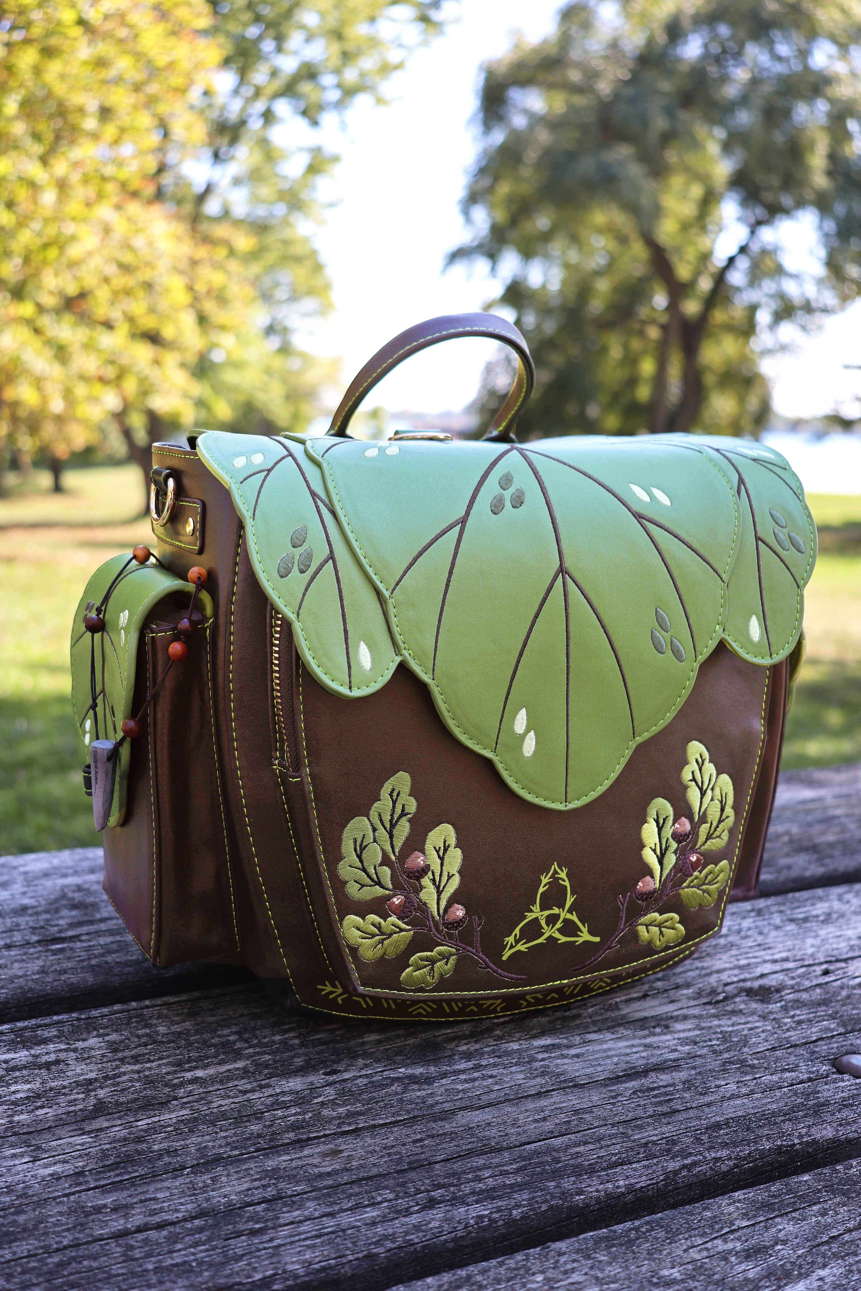 Druid Backpack, Leafy Fantasy Bag with Custom Zipper and Oak Lining (BACKORDERED)