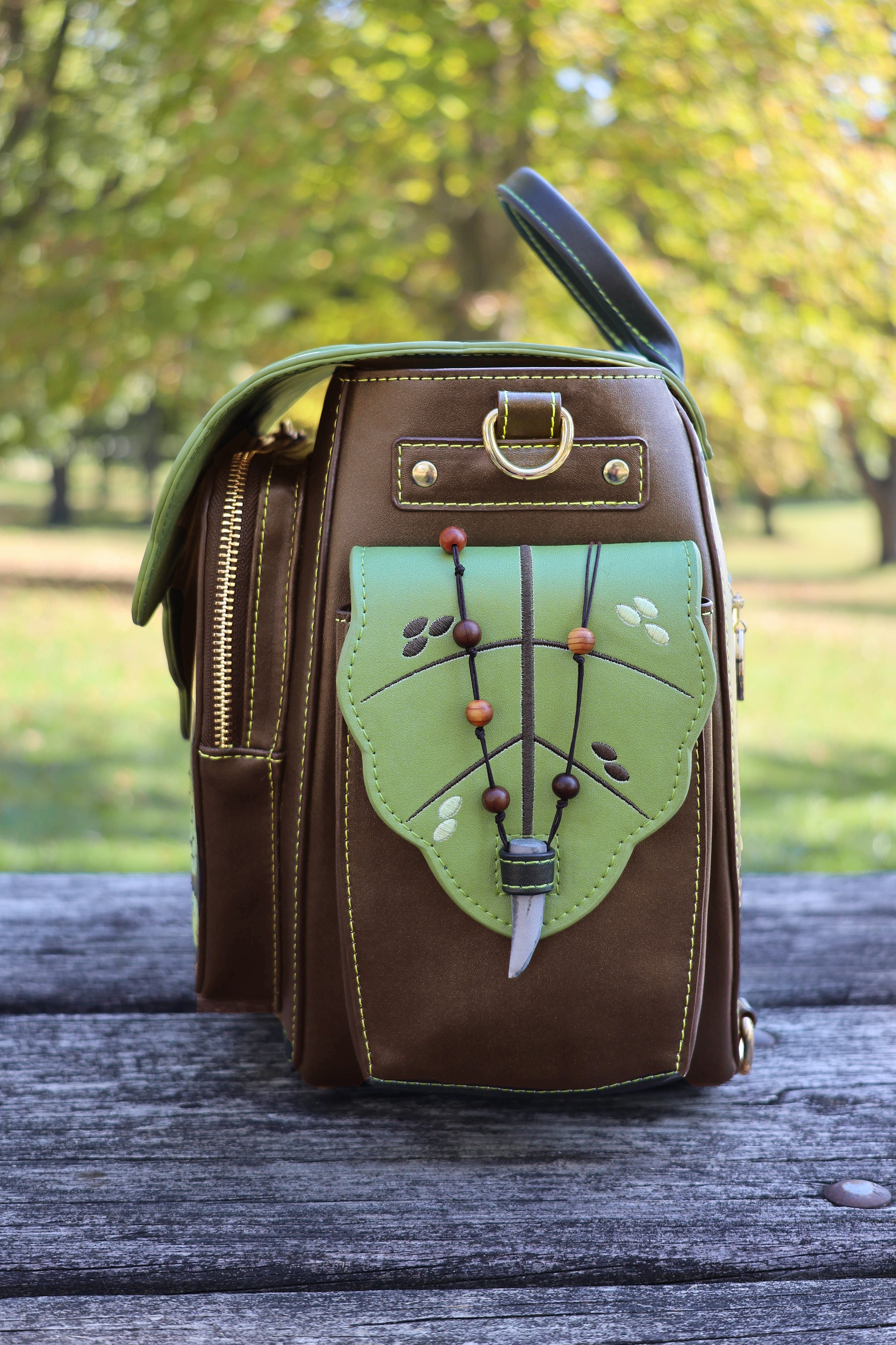 Druid Backpack, Leafy Fantasy Bag with Custom Zipper and Oak Lining (BACKORDERED)