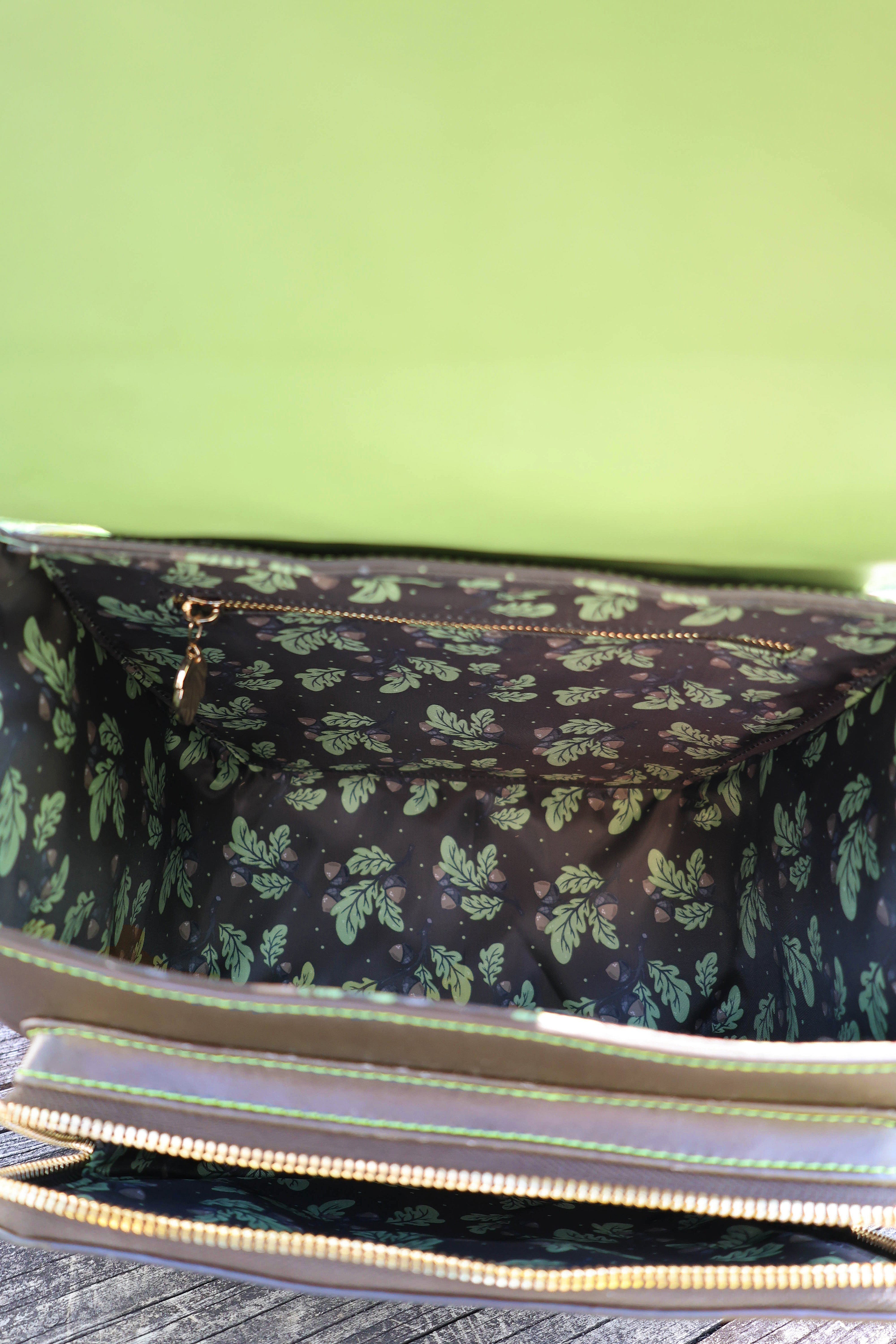 Druid Backpack, Leafy Fantasy Bag with Custom Zipper and Oak Lining (BACKORDERED)