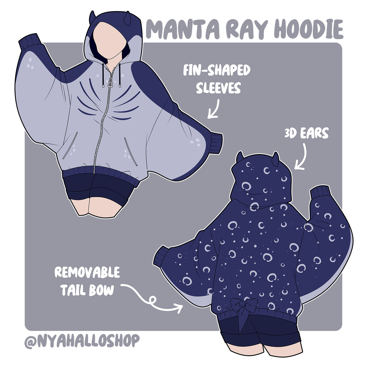 [PRE-SAMPLE PRE-ORDER] Animal Hoodies (samples in progress) UNISEX WEAR (SHARK, MANTA RAY, FOX)