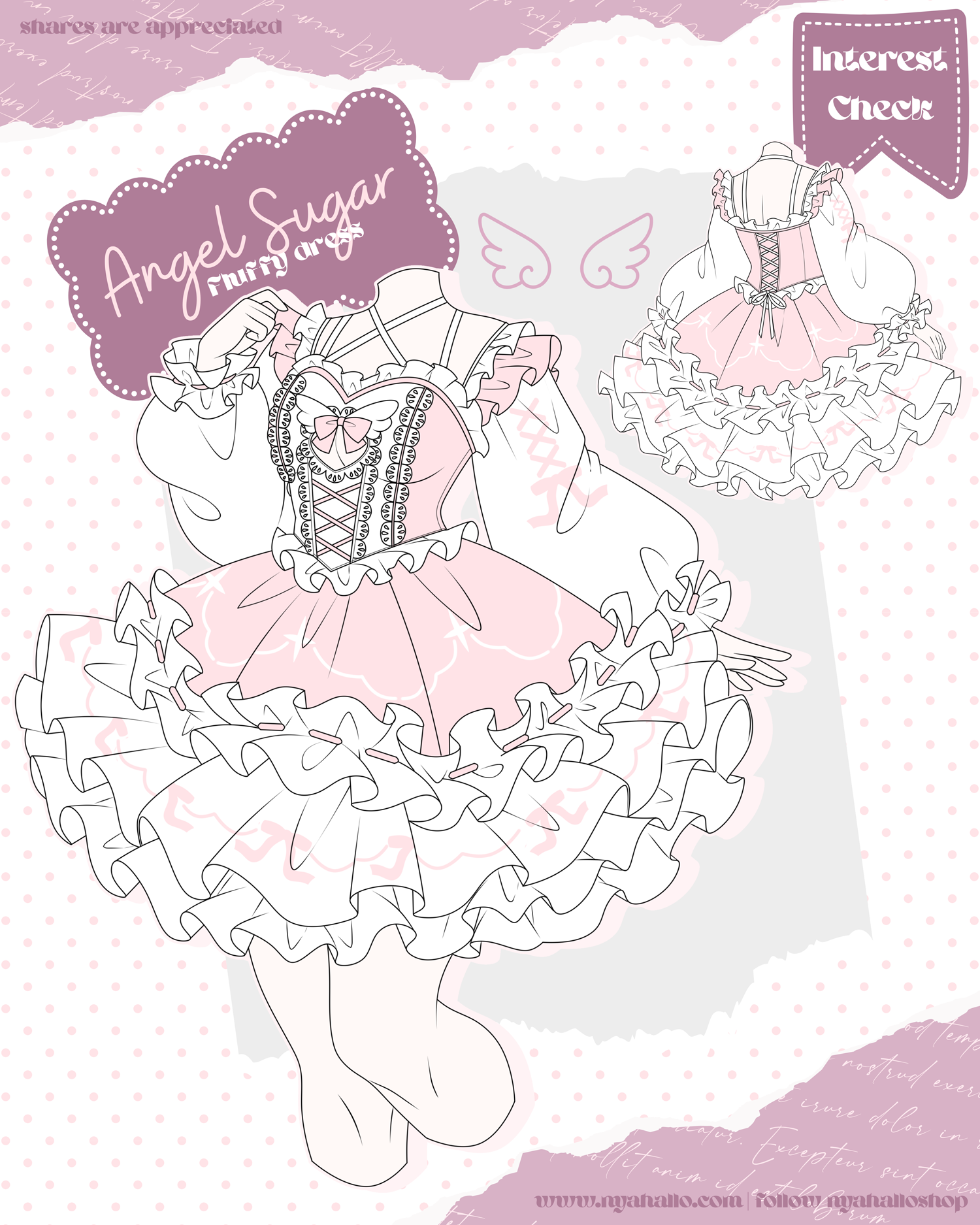 Angel Sugar magical girl fashion dress featuring sweet lolita-inspired ruffles, corset lacing, oversized sleeves, bows, and pastel pink fantasy aesthetics.