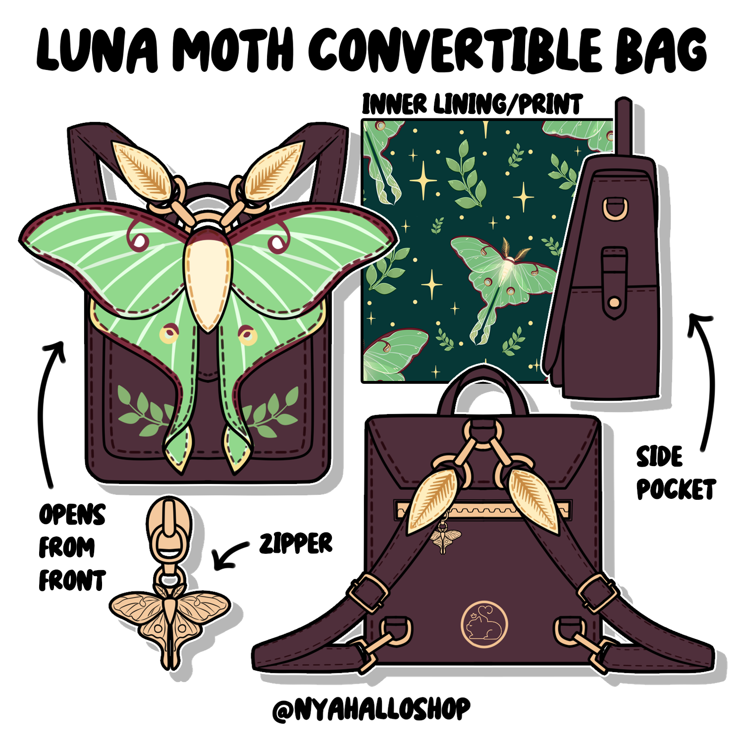 [PRE-SAMPLE PRE-ORDER] Luna Moth Convertible bag (sample in progress)