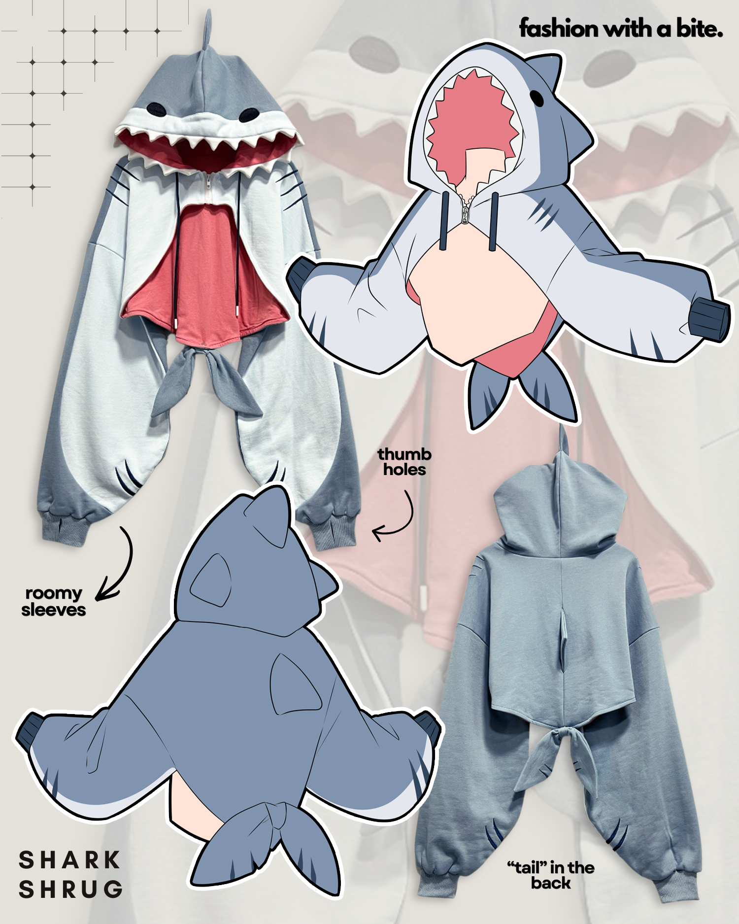 Sea Creature Hoodie Shrugs UNISEX WEAR (SHARK, MANTA RAY, MOON JELLYFISH) aquatic fashion, streetwear fashion (PHASE 1 PRE-ORDER) - Moon Jellyfish / XXS/XS